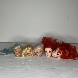 Barbie and Disney Doll Head Lot of 5 Re-rooting OOAK Replacements Ariel READ - Picture 1 of 15