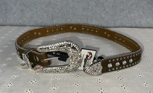 Nocona Western Studded Bejewel Belt Horses NWT Girls Size 24 Silver Rhinestones - Picture 1 of 10