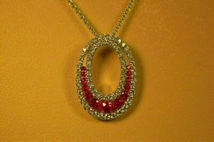 Round Cut Simulated Red Ruby Stunning Women's Oval Pendant 14K White Gold Plated - Picture 1 of 4
