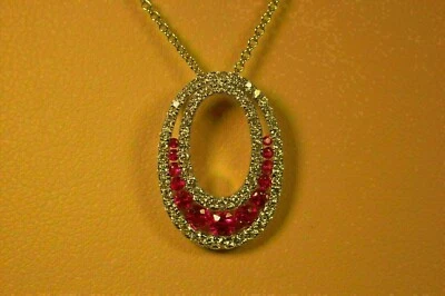 Round Cut Simulated Red Ruby Stunning Women's Oval Pendant 14K White Gold Plated - Изображение 1 из 4