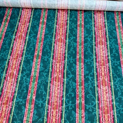 vtg fabricut upholstery fabric stanley king stripes green red 9 yards - Image 1 of 4