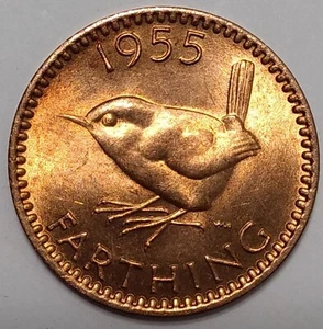 1955 Great Britain Farthing ~ RB ~ Toned - Picture 1 of 2
