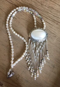 Elizabeth Tapia Handmade Sterling MOP Crystal White Pearl Pendant Necklace - Picture 1 of 7