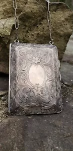 Very old sterling silver cosmetic purse with chain. UNUSUAL! - Picture 1 of 10