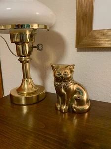 HEAVY BRASS CAT STATUE 4 3/4" TALL - Picture 1 of 8