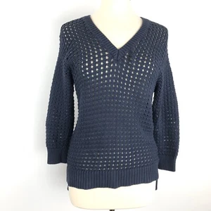 Michael Kors MSRP $99 Womens Medium Open Knit Sweater Cotton Navy Blue M Casual - Picture 1 of 8