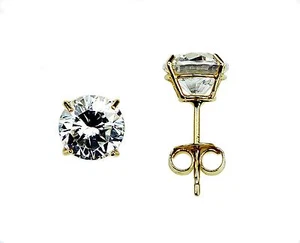 1.0 Carats Size 14K Yellow Gold Cubic Zirconia Solitaire Basket Stud Earrings - Picture 1 of 3