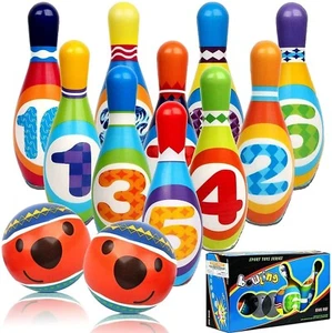 Kids Bowling Set Skittles Game 10 Pins and 2 Balls for Kids and Toddler - Picture 1 of 14