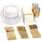 WDF Partyware 350 Pieces White and Gold Plastic Plates - 50 Guest Disposable ...