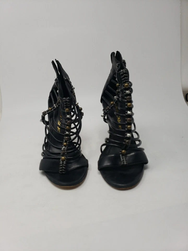 Jean-Michel Cazabat, размер 38/8, гладиаторский каблук, черная бронза, кожа, золотые заклепки, молния - Изображение 1 из 4