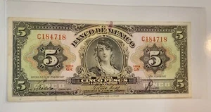 1957 Mexico 5 Pesos GYPSY Mexico banknote billete SERIE GR PREFIX C184718 Gitana - Picture 1 of 2