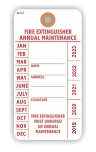 FIRE Extinguisher Annual Maintenance Tag, 5.75" x 3", Red/White 13 Pt Card-PK/25 - Picture 1 of 1