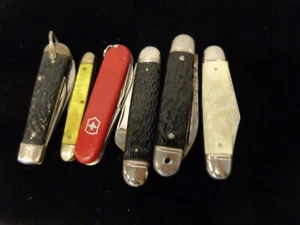 6 Vintage Pocket Knives USA Winsied? Jamestown Kamp King Imperial Victorinox - Picture 1 of 12