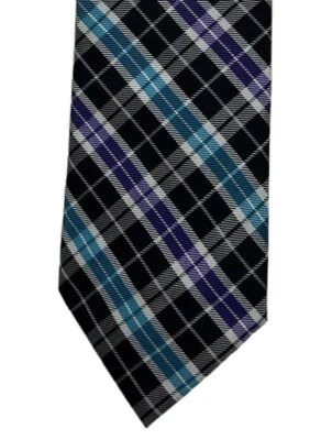 Corbata ajustada Ben Sherman nueva con etiquetas - Corbata delgada a cuadros/rayas púrpura y verde azulado y negra Foto 1 de 4