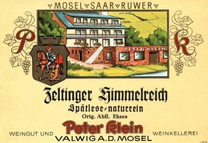 Vintage German Wine Label 1950s-60s Klein Zeltinger Himmelreich Spatlese House - Picture 1 of 2