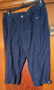 CJ Banks Womens Blue Pants Capri Plus Size 16W Linen Button Zip - Picture 1 of 11