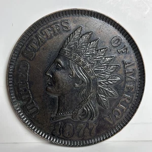 GROßE Vintage übergroße 3" 1877 Neuheit Indian Head Penny One Cent Münze - Bild 1 von 3