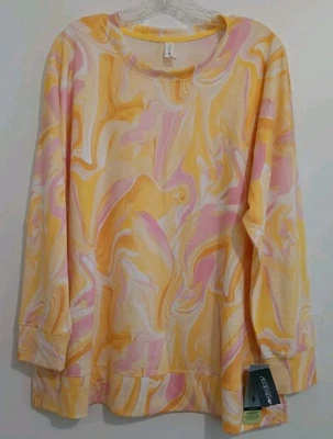 Ideology Size 2X Pullover Top Tie Dye Yellow Swirl 3/4 Sleeve Super Soft NWT - Image 1 of 4