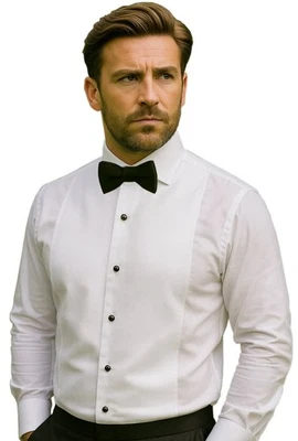 White Marcella Tailored Fit Dress Shirt, Double Cuff #Q303/1 - Image 1 of 4