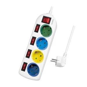 LogiLink LPS257 4-fach Steckdosenleiste mit 5 Schaltern weiß/bunt Stromverteiler - Bild 1 von 4