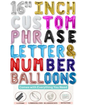 16" Custom Phrase Letter Balloons Gold Silver Black Red Blue White Hot Pink - Image 1 of 4