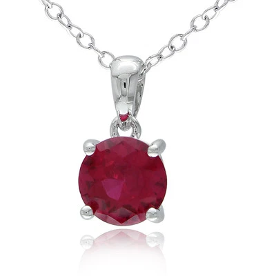 Amour 纯银 1 克拉 TGW 6 毫米圆形红宝石单颗吊坠和链子 — 第 1/2 张图片