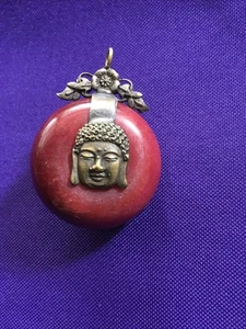 Antique Rare Chinese Bali Red Jade Buddha Head Pendant Enlightenment - Picture 1 of 9