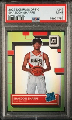 2022 Donruss Optic Lime Green Prizm /149 Shaedon Sharpe RC Trailblazers PSA 9 - Image 1 of 3