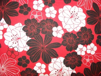 ROJO BLANCO FLORES VARIEDAD NEGRO BLANCO FLORAL TELA ALGODÓN FQ OOP Foto 1 de 4