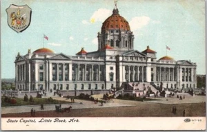 c1910s LITTLE ROCK, Arkansas Postcard STATE CAPITOL Building / Street View - Picture 1 of 2