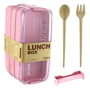 3 Layer Lunch Box Spoon Fork Dinnerware Bento Box Set Food Storage Microwave Box - Picture 1 of 3
