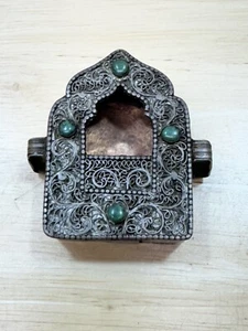 Antiguo tibetano de plata 925 con caja santuario de cobre caja de oración Gau amuleto de Buda - Imagen 1 de 7