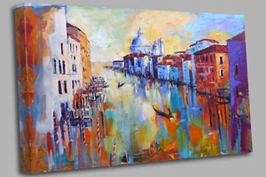 Quadro Acrilico Colorato Riproduzione di Venezia Tela Wall Art Pronto da Appendere - Foto 1 di 7