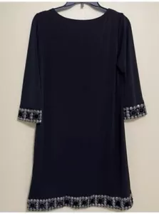 Tiana B Slinky Black Stretch Beaded Embellished Trim 3/4 Sleeve Dress Size 10 - Picture 1 of 4