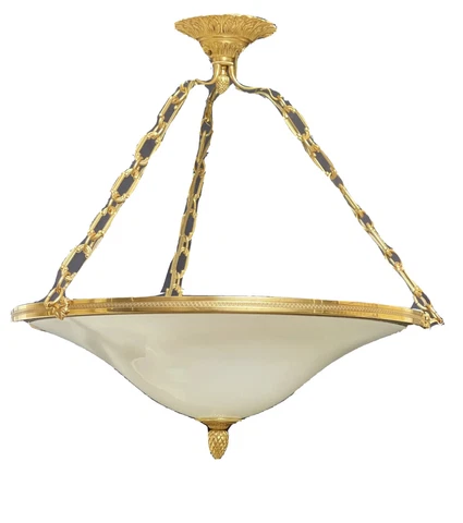 French Plafonnier Chandelier Pendant Neoclassical Dore Bronze Opaline Glass 22” Cover
