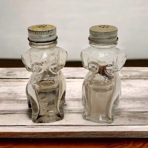 Vintage Pressed Clear Glass Bull Dog Salt & Pepper Shakers Liquor Container 3 oz - Picture 1 of 10
