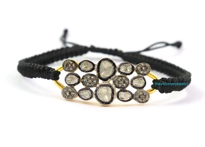 925Sterling Silver Polki Pave Diamond Bracelet Victorian Vintage Jewelry For Her - Image 1 of 4