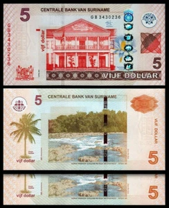 Surinam Suriname 5 Dollars 2012, UNC, 2 Pcs PAIR, Consecutive, P-162b - Picture 1 of 4