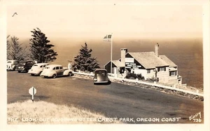 The Look Out Vtg Cars Scene Otter Crest Park Oregon Coast, OR Vtg 1950's RPPC - Picture 1 of 2