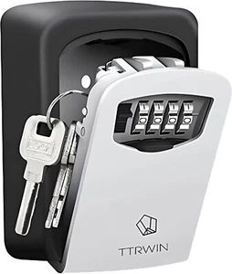 Outdoor Key Lock Box, Waterproof 4-Digit Combination, Wall-Mounted Storage - Picture 1 of 9