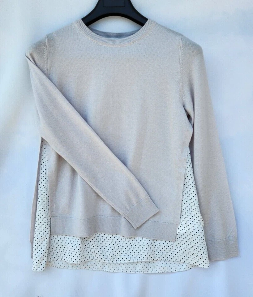 Club Monaco Women's Merino Wool Sweater with Polka Dot lining Light Grey Sz SP  - Image 1 of 4