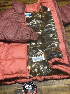 WOMENS Columbia HIGH DIVIDE BLACK DOT GOLD OMNI HEAT INFINITY JACKET SZ LARGE - Picture 1 of 14