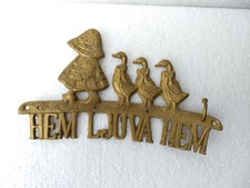 Brass Duck "Hem Ljuva Hem" Sweden Language Home Sweet Home Wall Hook Collectible