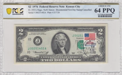 $2 1976 FED RES NOTE KC FR.1935J Sign: Jeff, Simon Bicent FDOI & July 4th 64 PPQ - Image 1 of 2