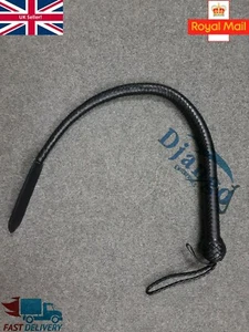 3 Feet Long 16 Plaits Top Grain Black Leather Flogger & Bullwhip Premium Whip - Picture 1 of 11