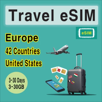 [eSIM] Europe Travel eSIM SIM Card + UK, USA , 3-30 Days, 3-30GB, QR Code - Image 1 of 3