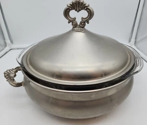 Vintage 1883 F.B ROGERS SILVER Co.  CASSEROLE DISH With Pyrex Glass Dish Inside - Picture 1 of 9