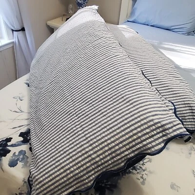 2 fundas de almohada Brooks Brothers Seersucker King textura tejida azul y blanco Foto 1 de 4