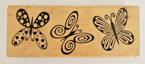 Deadbeat Designs Woodmounted Rubber Stamp Butterflies Trio - Picture 1 of 6