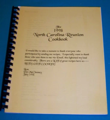 The 1998 McChesney Reunion North Carolina Cookbook NC - Image 1 of 4